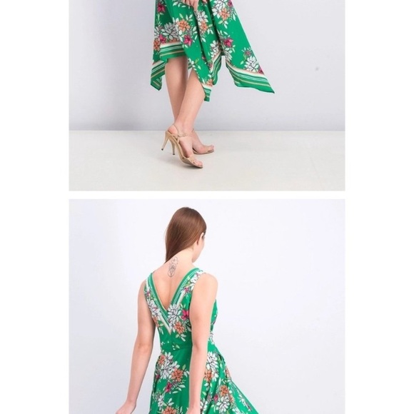 Vince Camuto Floral Handkerchief-Hem A-Line Dress Green Size 10 Pre-Owned - Picture 4 of 5